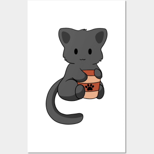 Black Cat with Coffee Posters and Art